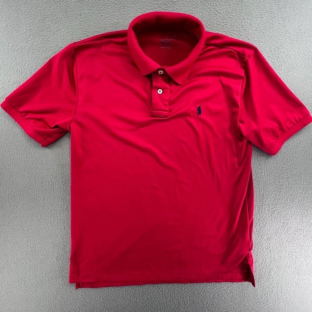 Polo Ralph Lauren Boys Polo Shirt Red Polyester Blend Size L 14-16 Performance